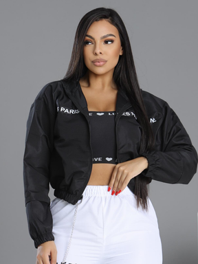 Jaqueta Feminina Corta-Vento com Capuz - Moda Outono, Verão e Inverno