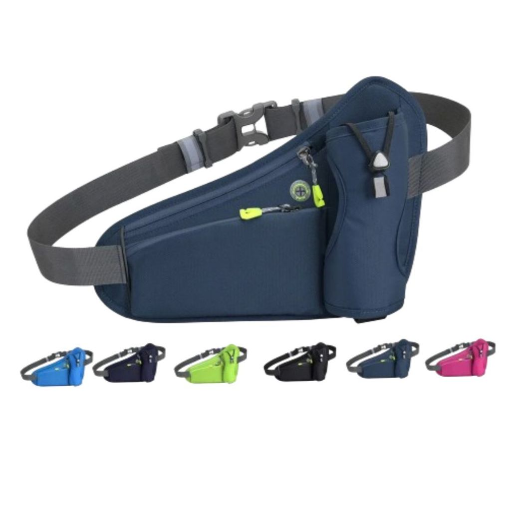 Pochete Esportiva - Cinto de corrida C/ suporte de garrafa de água, telefone, bolsa de cintura ajustável à prova d'água