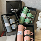 caneca Kit Garrafa Térmica Vacuum Bottle Inox 500ml 3 Xícaras para Bebidas Quentes ou Frias Presente de Dia dos Pais