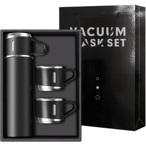 caneca Kit Garrafa Térmica Vacuum Bottle Inox 500ml 3 Xícaras para Bebidas Quentes ou Frias Presente de Dia dos Pais