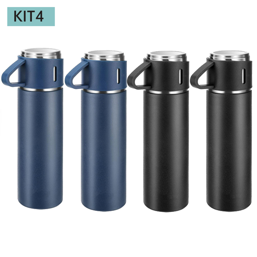 caneca Kit Garrafa Térmica Vacuum Bottle Inox 500ml 3 Xícaras para Bebidas Quentes ou Frias Presente de Dia dos Pais