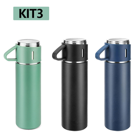caneca Kit Garrafa Térmica Vacuum Bottle Inox 500ml 3 Xícaras para Bebidas Quentes ou Frias Presente de Dia dos Pais