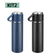 caneca Kit Garrafa Térmica Vacuum Bottle Inox 500ml 3 Xícaras para Bebidas Quentes ou Frias Presente de Dia dos Pais