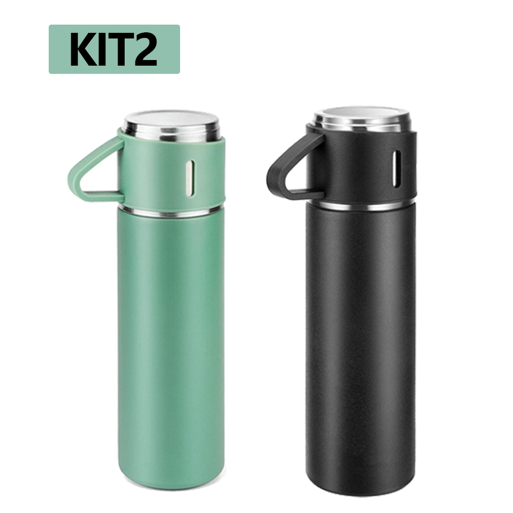 caneca Kit Garrafa Térmica Vacuum Bottle Inox 500ml 3 Xícaras para Bebidas Quentes ou Frias Presente de Dia dos Pais