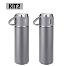caneca Kit Garrafa Térmica Vacuum Bottle Inox 500ml 3 Xícaras para Bebidas Quentes ou Frias Presente de Dia dos Pais