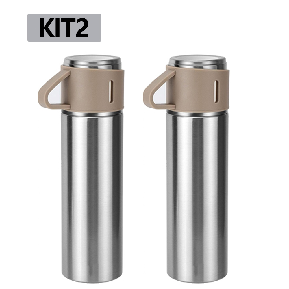 caneca Kit Garrafa Térmica Vacuum Bottle Inox 500ml 3 Xícaras para Bebidas Quentes ou Frias Presente de Dia dos Pais