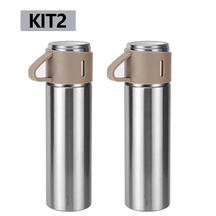 caneca Kit Garrafa Térmica Vacuum Bottle Inox 500ml 3 Xícaras para Bebidas Quentes ou Frias Presente de Dia dos Pais