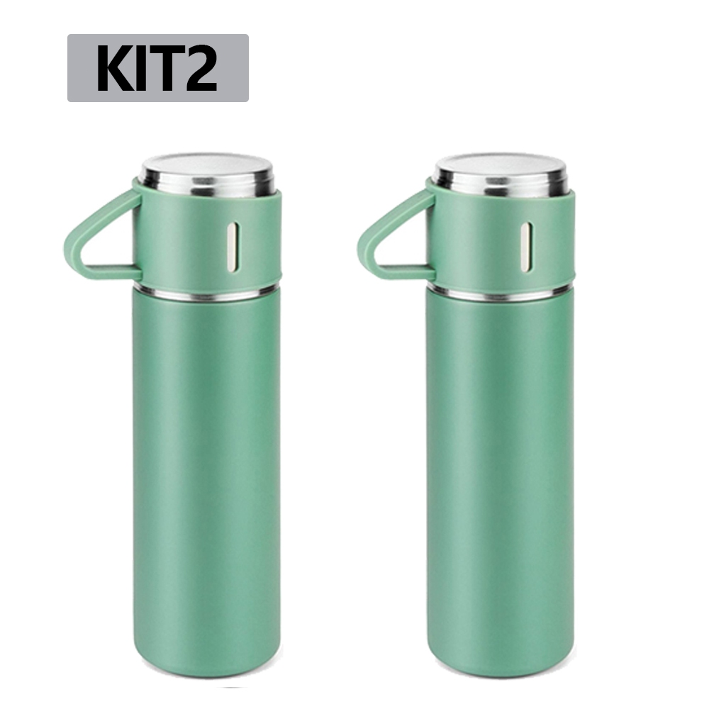 caneca Kit Garrafa Térmica Vacuum Bottle Inox 500ml 3 Xícaras para Bebidas Quentes ou Frias Presente de Dia dos Pais