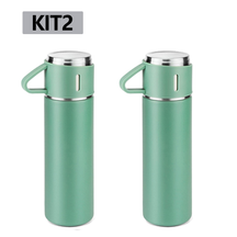 caneca Kit Garrafa Térmica Vacuum Bottle Inox 500ml 3 Xícaras para Bebidas Quentes ou Frias Presente de Dia dos Pais