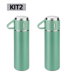 caneca Kit Garrafa Térmica Vacuum Bottle Inox 500ml 3 Xícaras para Bebidas Quentes ou Frias Presente de Dia dos Pais