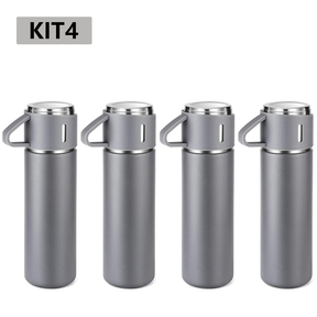 caneca Kit Garrafa Térmica Vacuum Bottle Inox 500ml 3 Xícaras para Bebidas Quentes ou Frias Presente de Dia dos Pais