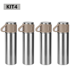 caneca Kit Garrafa Térmica Vacuum Bottle Inox 500ml 3 Xícaras para Bebidas Quentes ou Frias Presente de Dia dos Pais