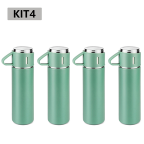 caneca Kit Garrafa Térmica Vacuum Bottle Inox 500ml 3 Xícaras para Bebidas Quentes ou Frias Presente de Dia dos Pais