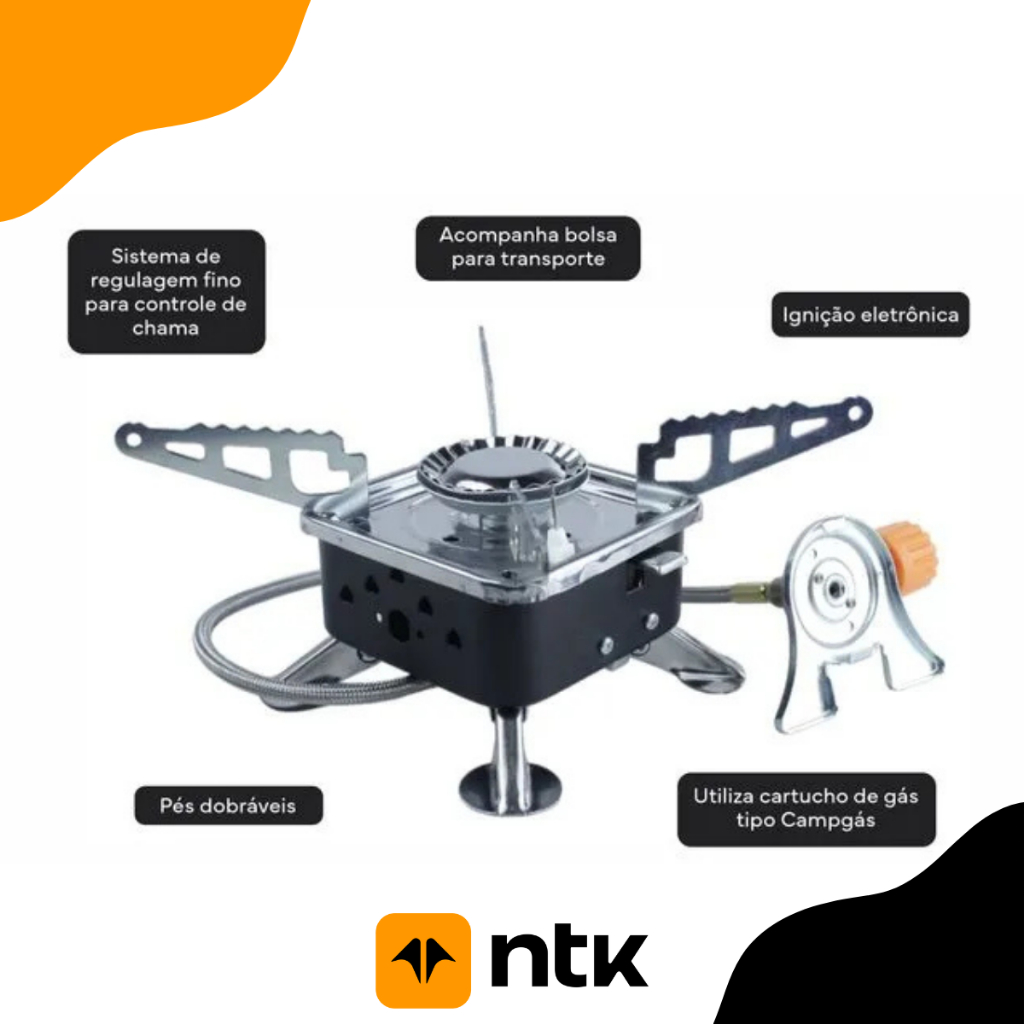 Fogareiro Portátil Átomo Dobrável Fogão a Gás Nautika Camping Ignição Automática