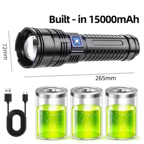 Poderoso LED e COB lanterna LED, 15000LM, carregamento tipo C, 5 modos de iluminação, laser branco, lanterna Zoom MT299