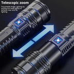 Poderoso LED e COB lanterna LED, 15000LM, carregamento tipo C, 5 modos de iluminação, laser branco, lanterna Zoom MT299