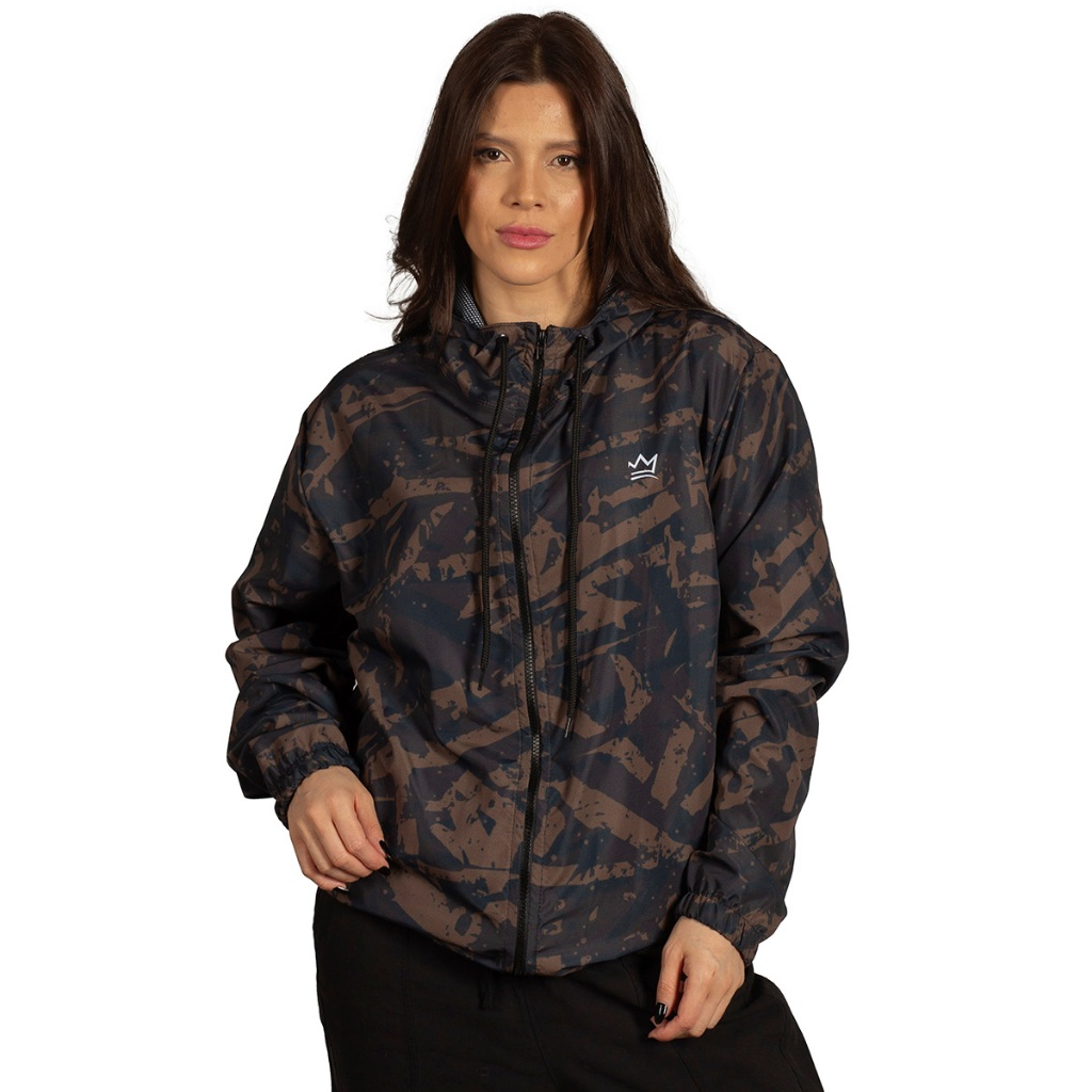 Jaqueta Corta Vento Feminina Impermeável Camuflada Com Capuz Dulk
