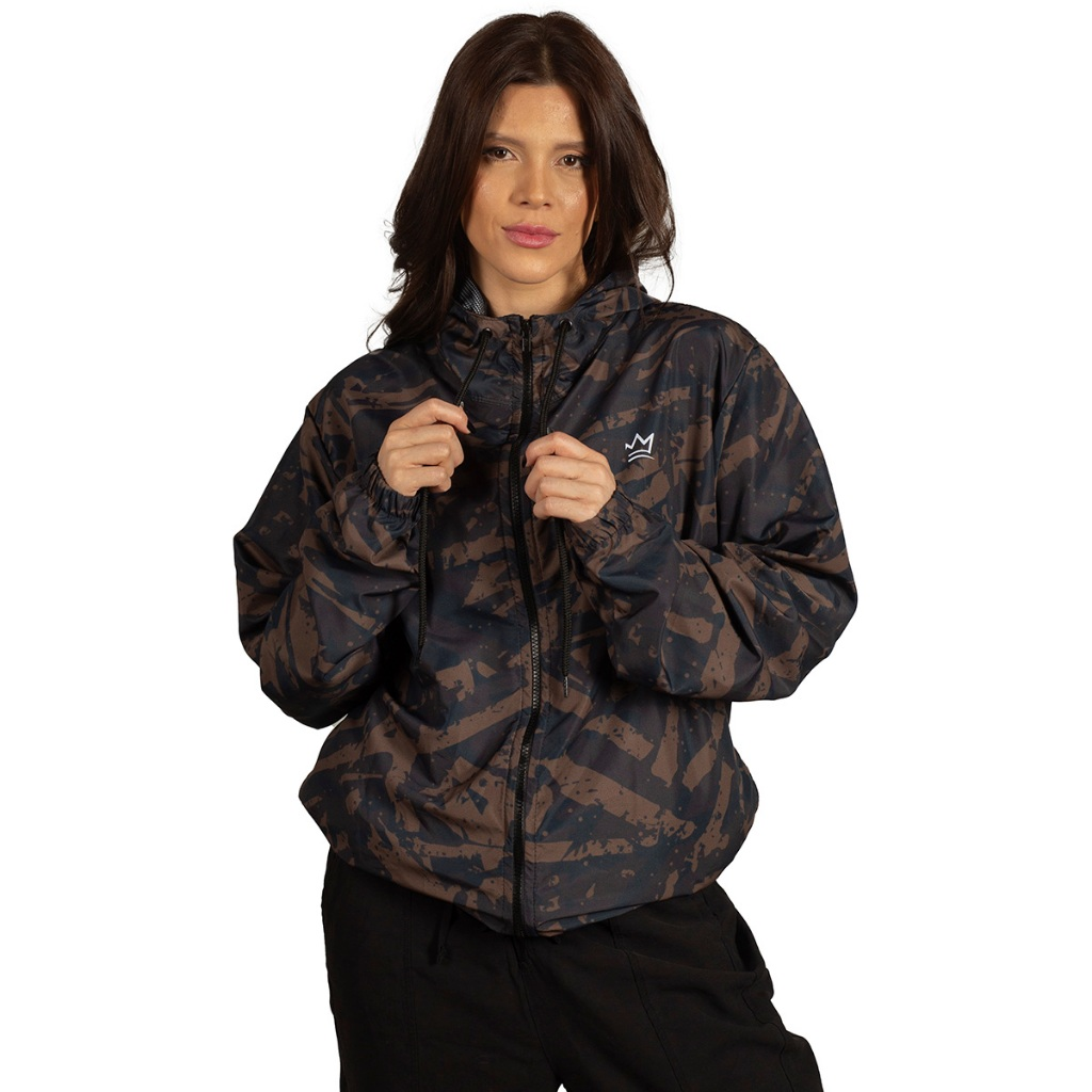 Jaqueta Corta Vento Feminina Impermeável Camuflada Com Capuz Dulk