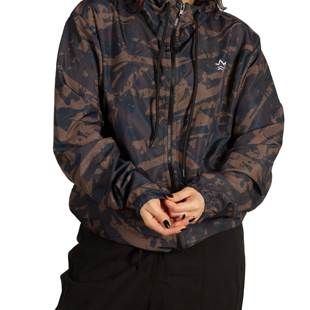 Jaqueta Corta Vento Feminina Impermeável Camuflada Com Capuz Dulk