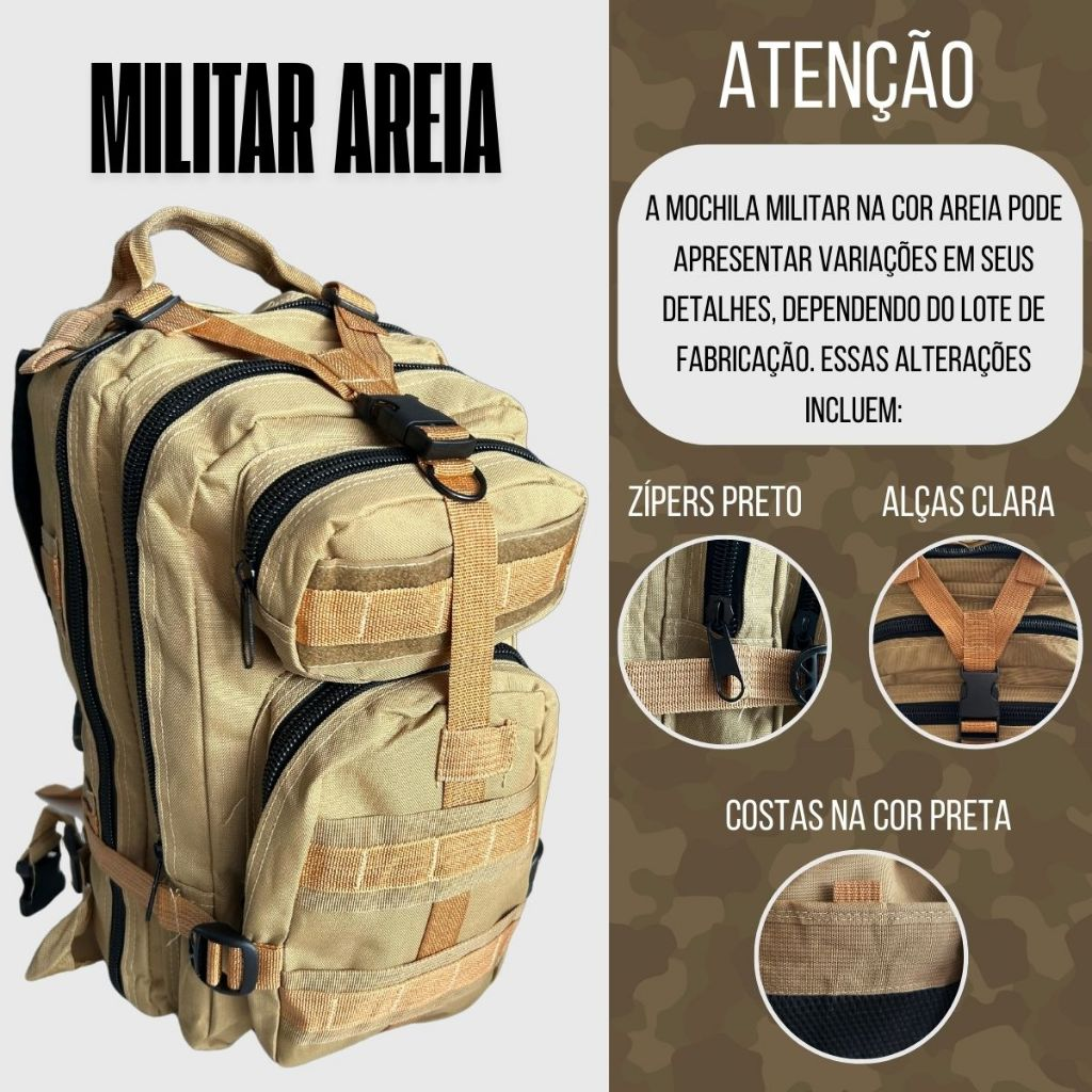 Mochila Assault Militar Tática Impermeável Camping Masculino Feminino Areia Bege