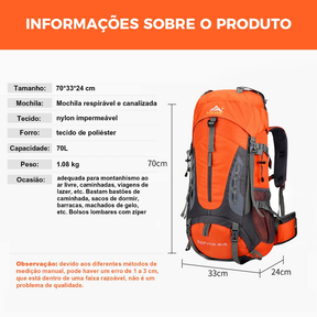 Mochila impermeável para caminhadas ao ar livre 70Litros Viagem Camping