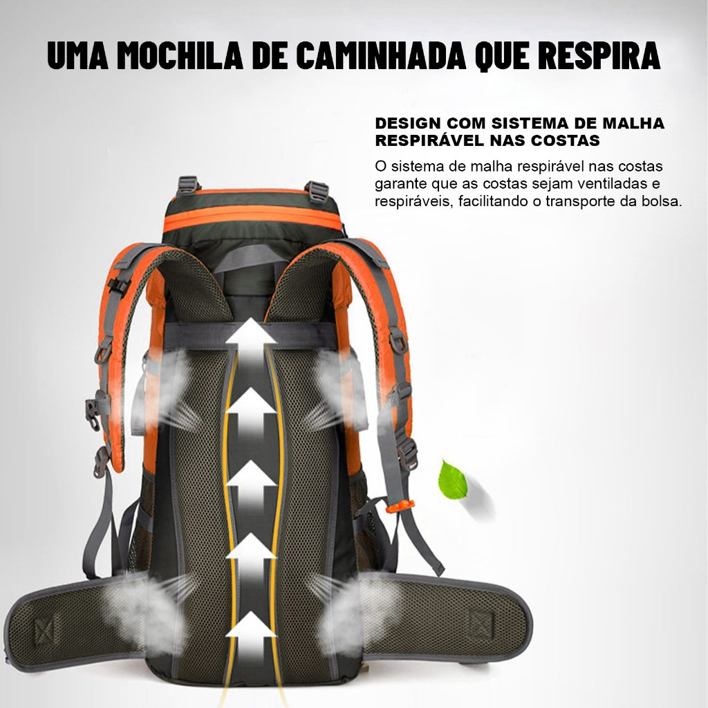 Mochila impermeável para caminhadas ao ar livre 70Litros Viagem Camping