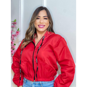 Jaqueta Corta Vento Blusa feminina Com Capuz e Bolso