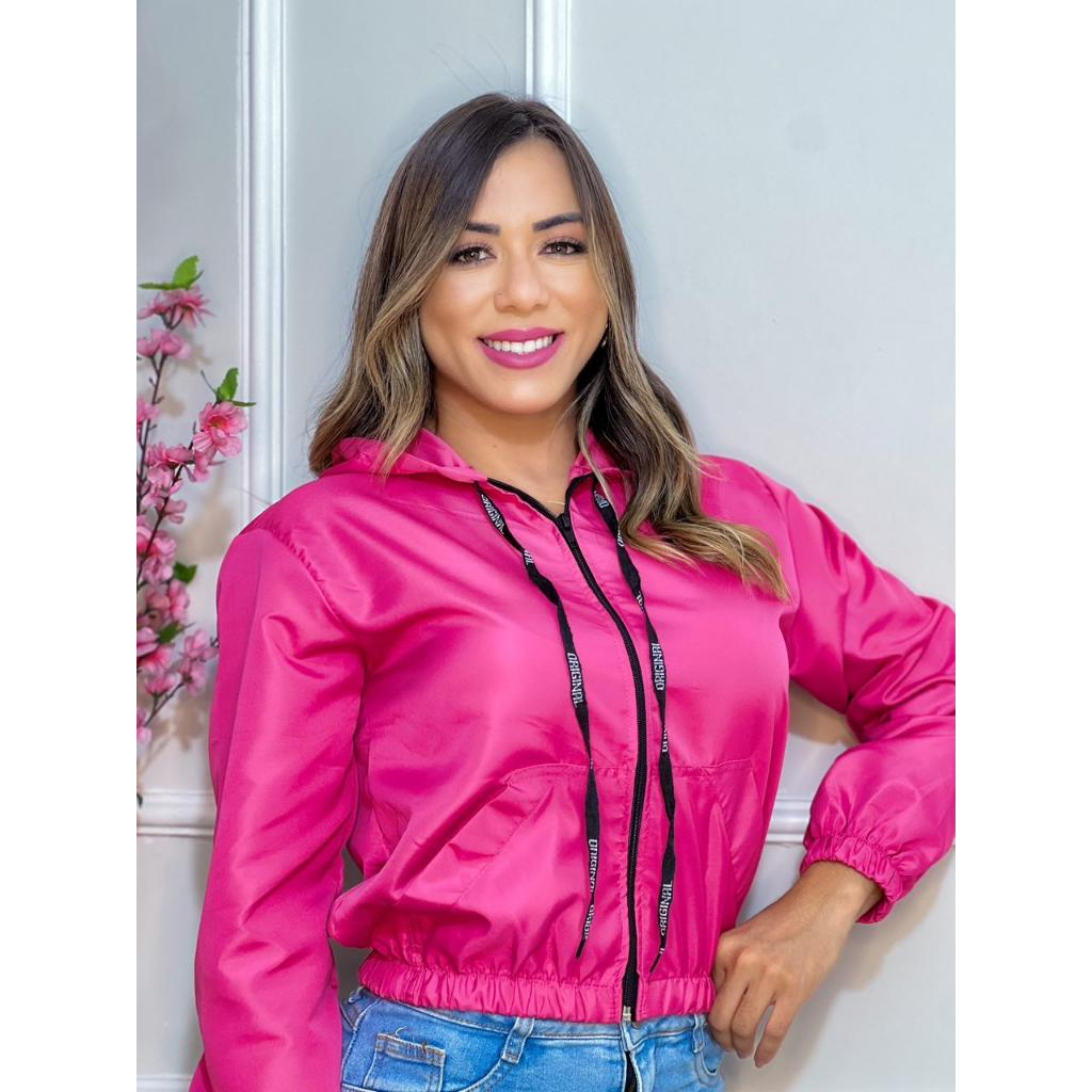 Jaqueta Corta Vento Blusa feminina Com Capuz e Bolso