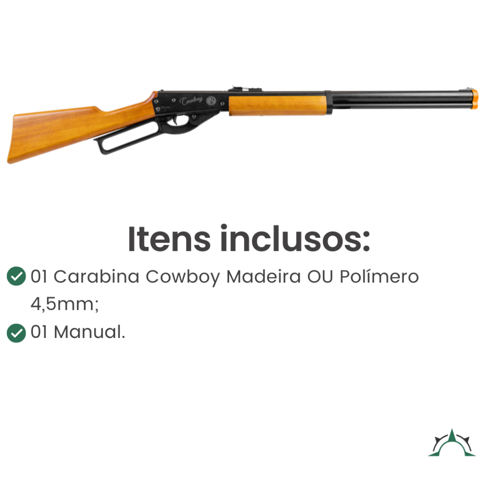 Carabina de Pressão Cowboy Madeira ou Polímero 4,5mm Mola Spring Rossi
