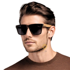 Óculos de Sol Madeira Bambu Premium Masculino Quadrado Verão