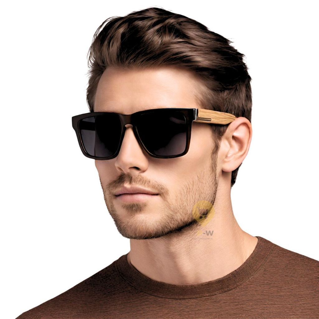 Óculos de Sol Madeira Bambu Premium Masculino Quadrado Verão