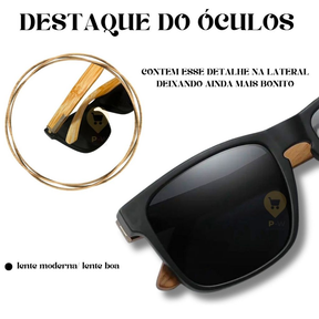Óculos de Sol Madeira Bambu Premium Masculino Quadrado Verão