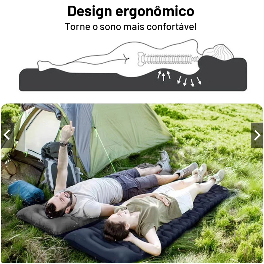 Colchão Inflável Automático De Casal Sleeping Pad Ar Externo Portátil De Acampamento 190 *120*5 Cm Com Travesseiro