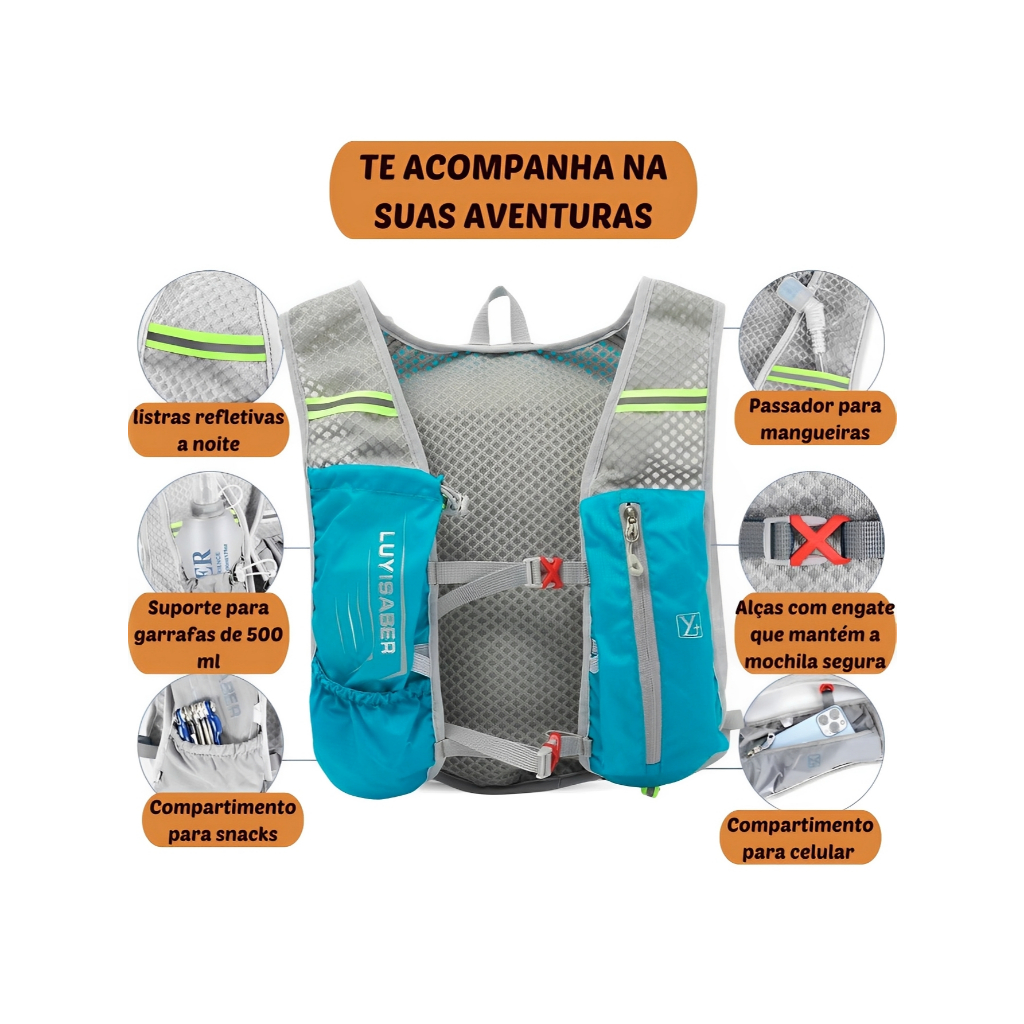 Mochila Colete Hidratação Squeeze Ciclismo Impermeável Resistente Corrida Maratona Trilha Splash