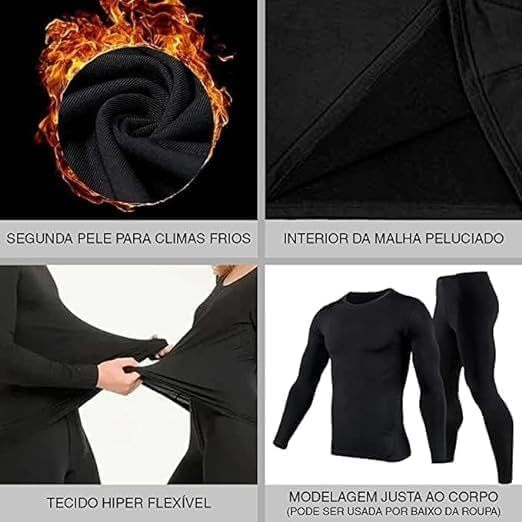 Kit roupa térmica segunda pele unisex para inverno forrada e quentinha com touca, cachecol e luva