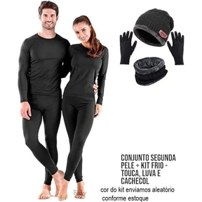 Kit roupa térmica segunda pele unisex para inverno forrada e quentinha com touca, cachecol e luva