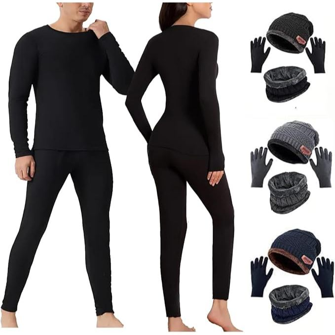 Kit roupa térmica segunda pele unisex para inverno forrada e quentinha com touca, cachecol e luva
