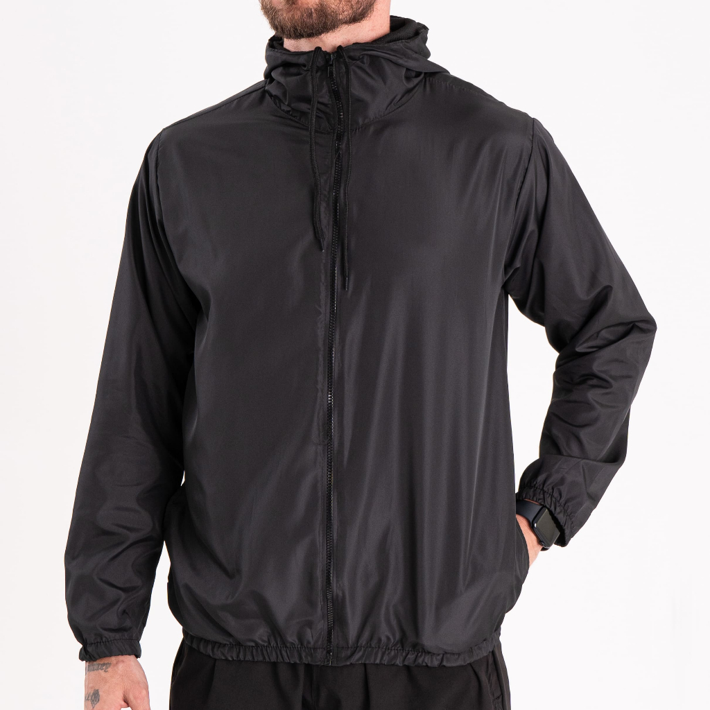 Jaqueta Corta Vento Masculina Impermeável Semi Forrada Com Capuz - Repelente a Água - Gola Alta