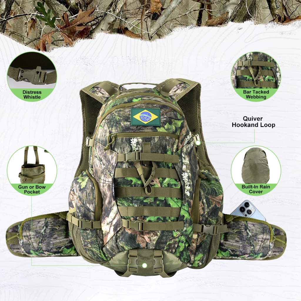 Mochila de Caça Tatica Militar Impermeável 40 Litros Material Silencioso,com Capa à Prova d'água