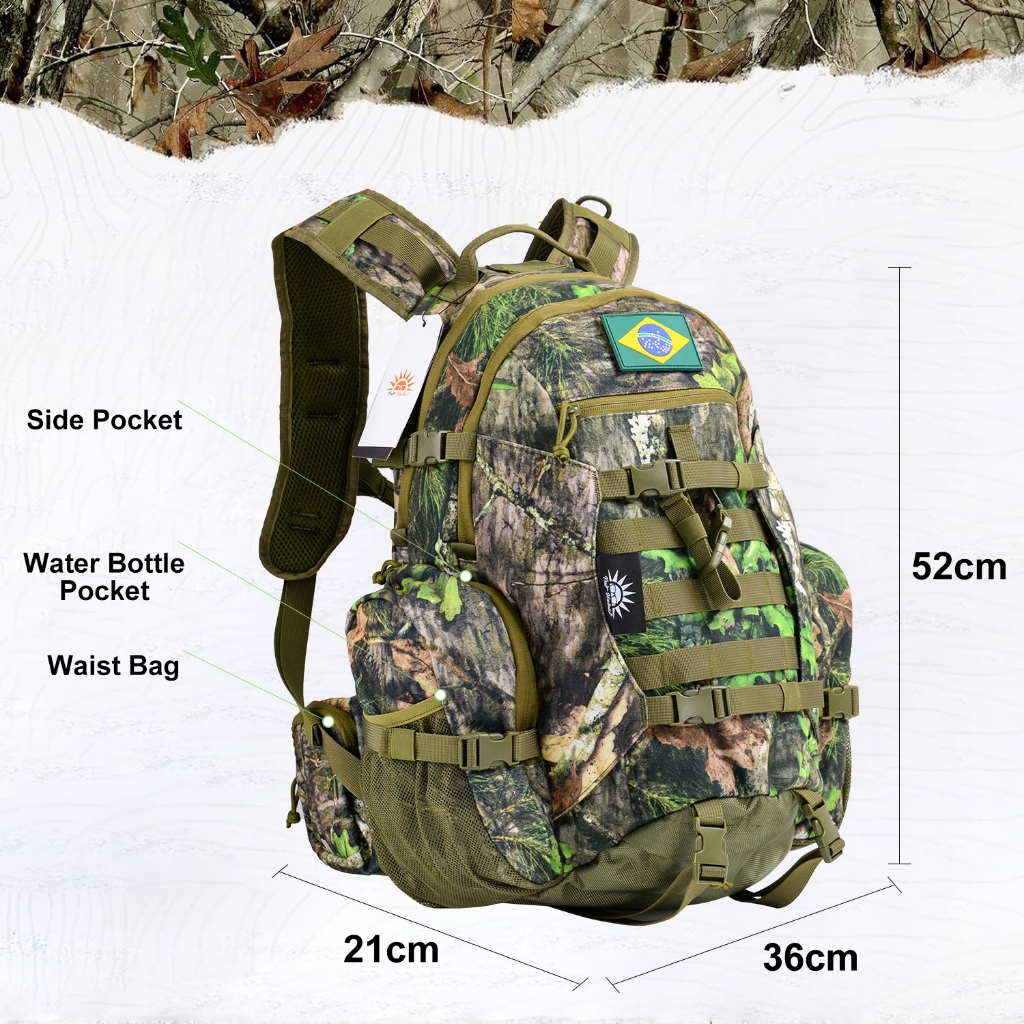 Mochila de Caça Tatica Militar Impermeável 40 Litros Material Silencioso,com Capa à Prova d'água