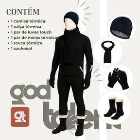 Kit Frio Blusa + Calca Térmica Luvas Meias Touca E Cachecol