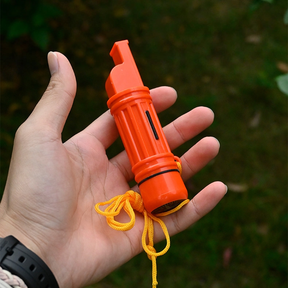 Apito de obrevivência Emergência 5 em 1. porta objetos Espelho Pederneira Apito Bussóla.29x120mm