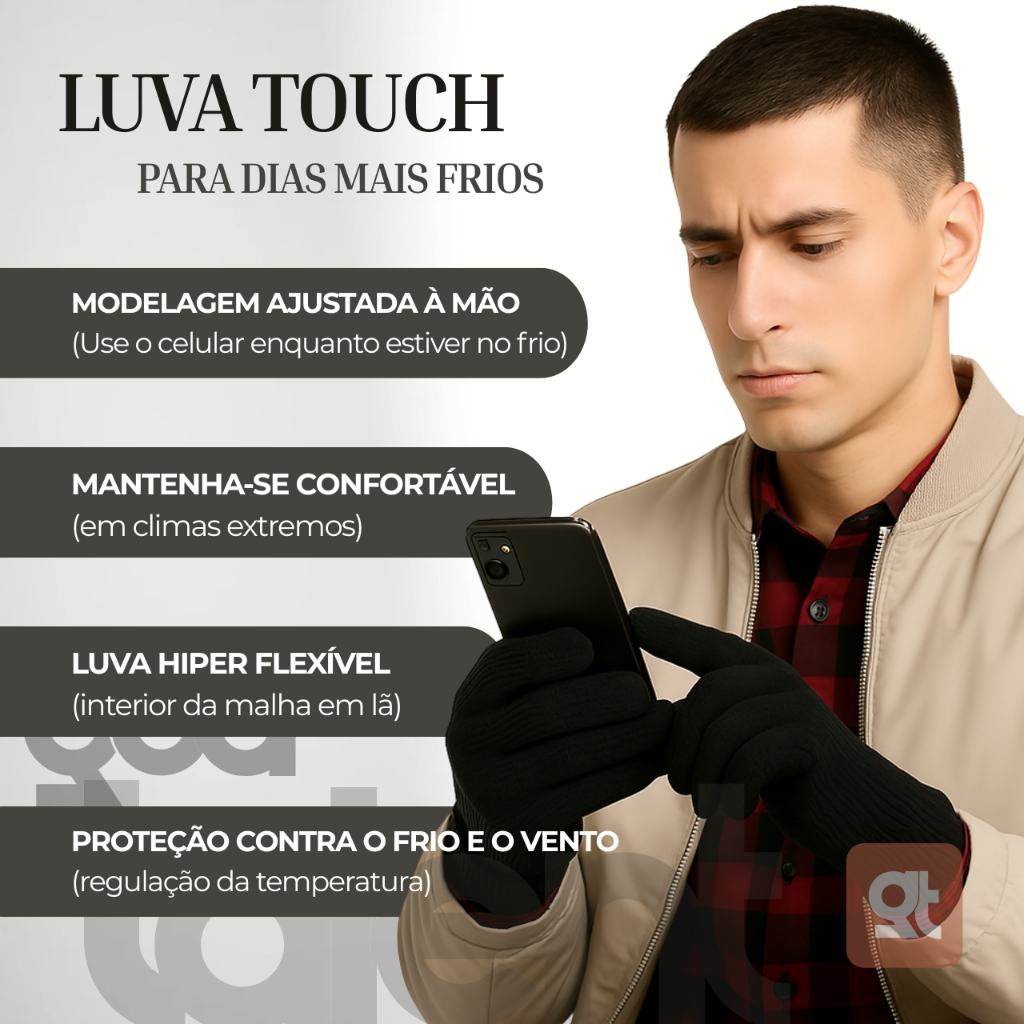Luva Lã Touch Frio Celular Tablet