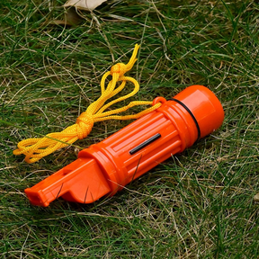 Apito de obrevivência Emergência 5 em 1. porta objetos Espelho Pederneira Apito Bussóla.29x120mm