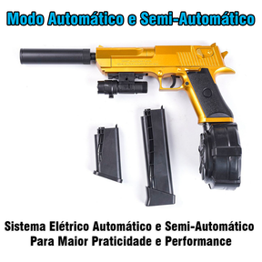 Arminha Bolinha Gel Desert Eagle Glock Automatica Eletrica Pente Alongado Com Lanterna e Silenciador