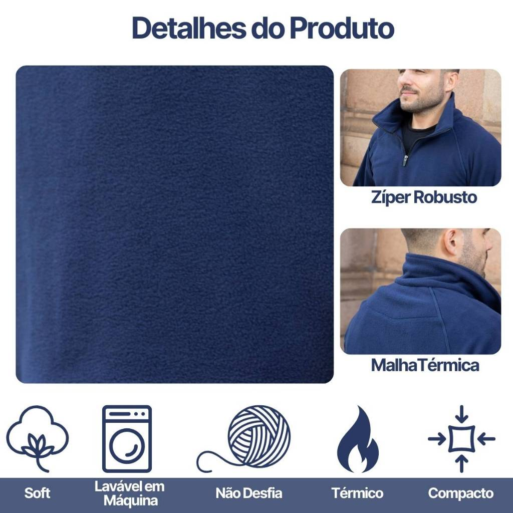 Casaco Masculino Agasalho Fleece Microfibra Soft Quente Elegante Esportivo Básico