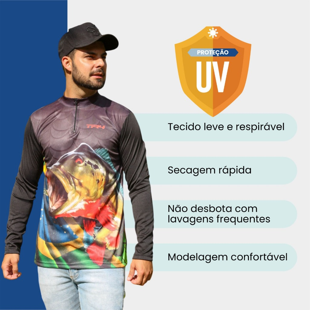 Kit 3 Camisas Masculino de Pesca Manga Longa com Proteção Solar UV Confortável