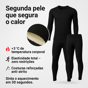 Conjunto Segunda Pele Térmica Flanelado Frio Intenso Preto Proteção Uv+50 Masculino Feminino Unissex