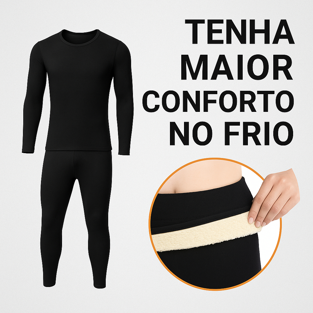 Conjunto Segunda Pele Térmica Flanelado Frio Intenso Preto Proteção Uv+50 Masculino Feminino Unissex