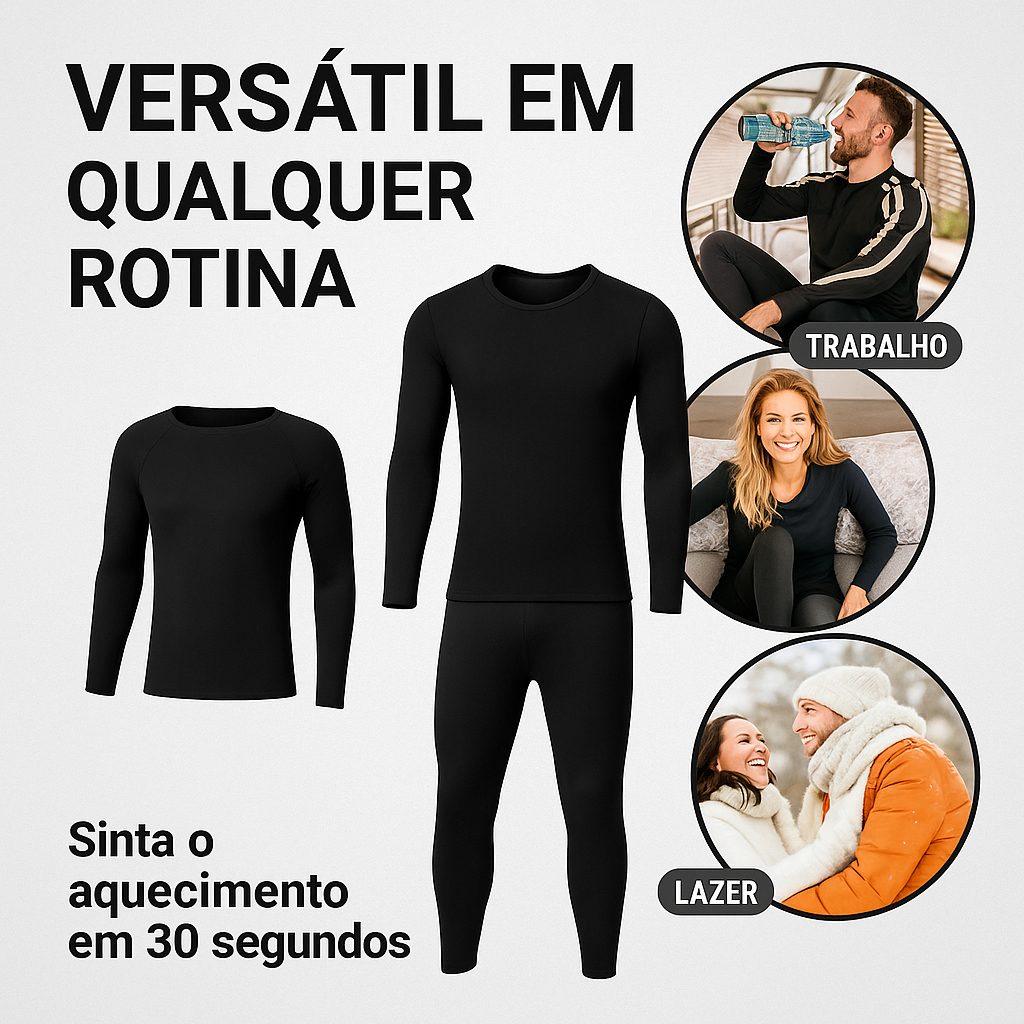 Conjunto Segunda Pele Térmica Flanelado Frio Intenso Preto Proteção Uv+50 Masculino Feminino Unissex